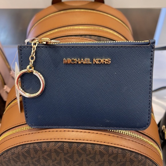 MICHAEL KORS SMALL TOP ZIP COINPOUCH WITH ID KEYCHAIN CARDHOLDER WALLET 
NAVY - Picture 3 of 16